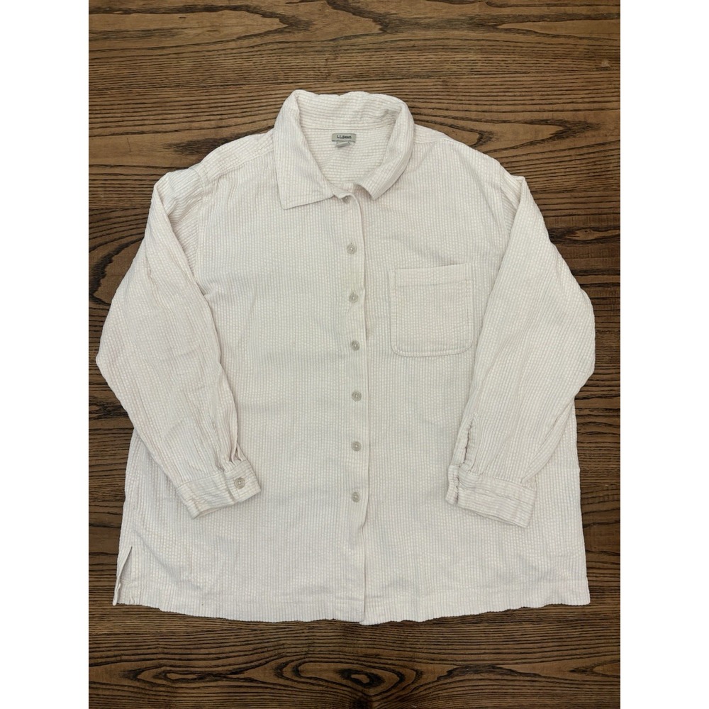 LL Bean Women's 1X Ivory Comfort Corduroy‎ Relaxed Fit Long Sleeve Shirt